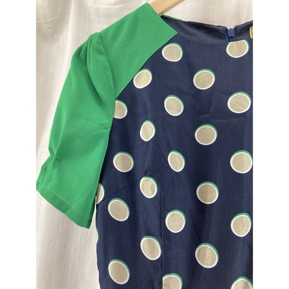 NWT‎ Max C London Dress Women's Size 8 Blue Green Polka Dot Retro Style Zipper - Picture 2 of 9